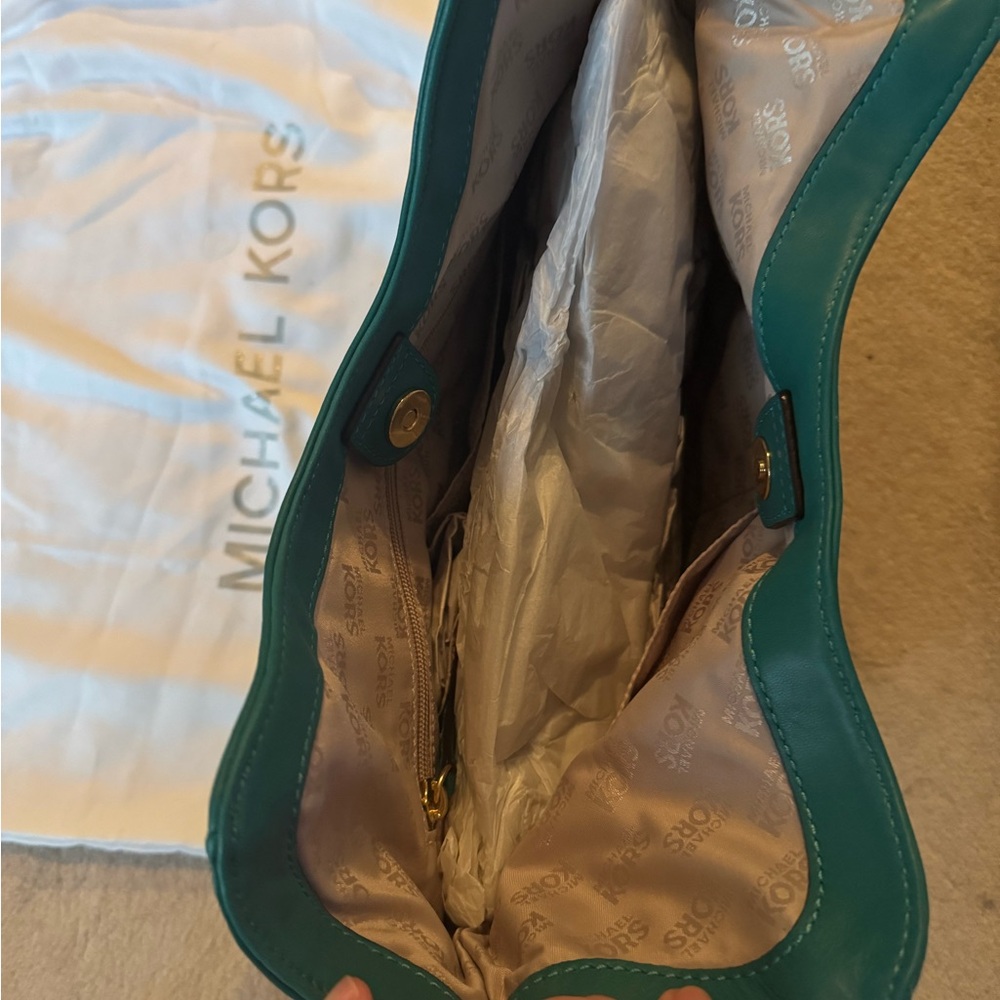 Michael Kors Teal Leather Shoulder Bag - Picture 3 of 5